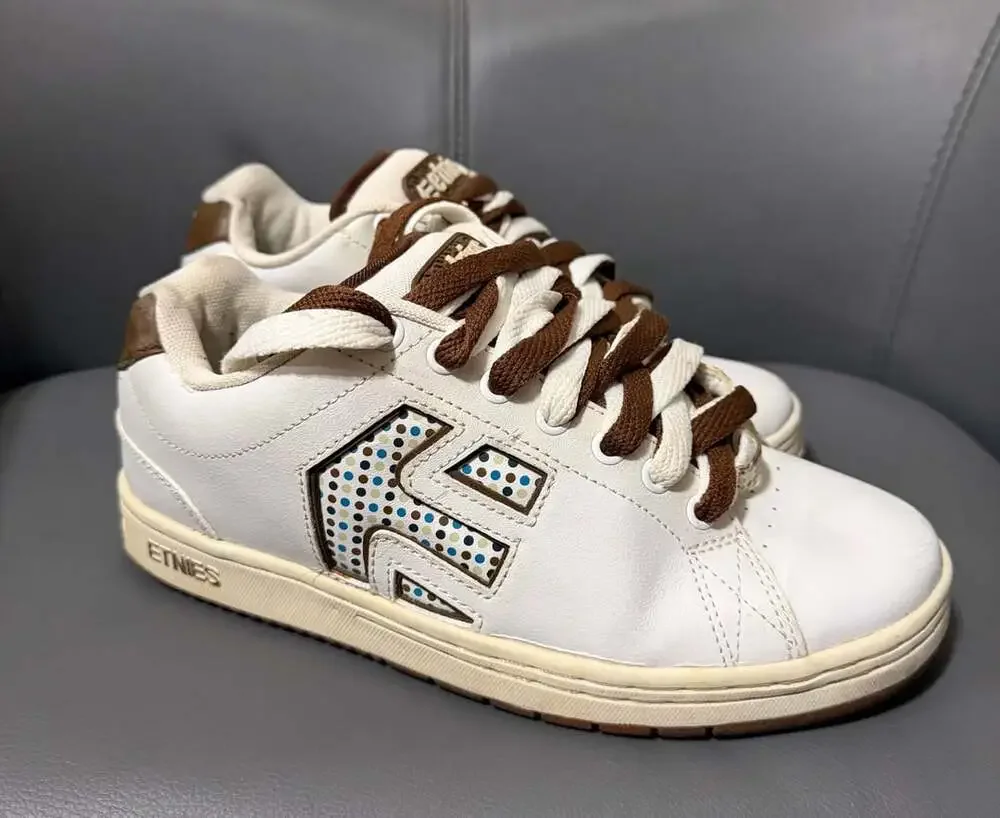 2007 Chunky Y2K Etnies Patsy W's Size 9 White Brown Polka Dot Skateboard Shoe